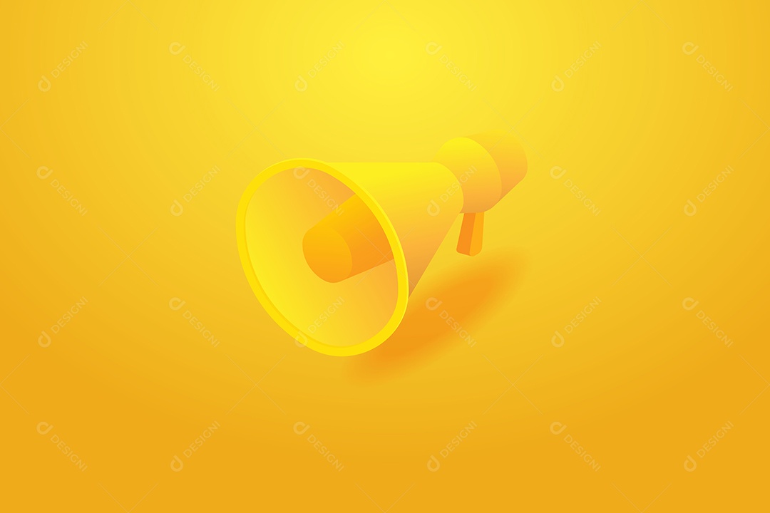 Megafone 3D no fundo amarelo e propaganda de promoção Vetor EPS