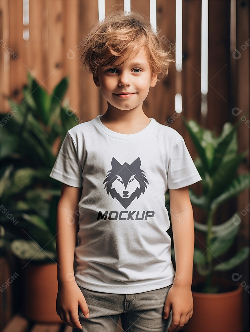 Mockup de Camiseta Branca Infantil PSD Editável
