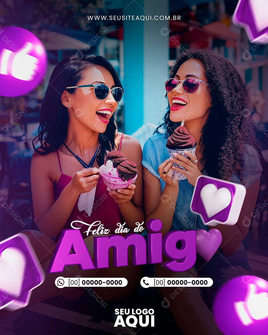 Feliz Dia Do Amigo Roxo Social Media PSD Editável