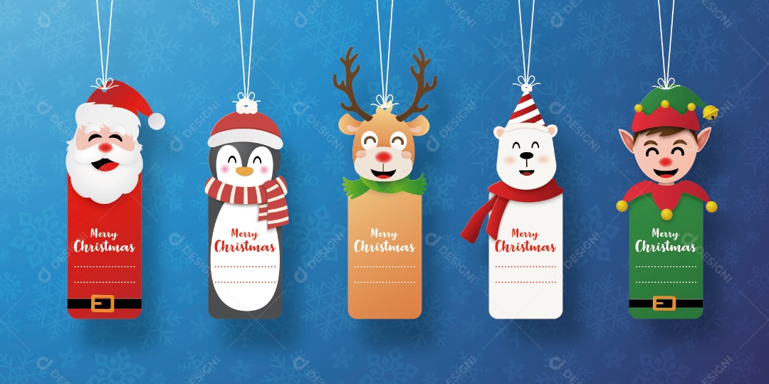 Conjunto de etiqueta de Natal com Papai Noel e amigos Vetor EPS