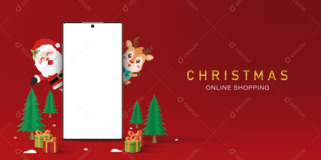 Compras de Natal on-line no conceito de smartphone Vetor EPS