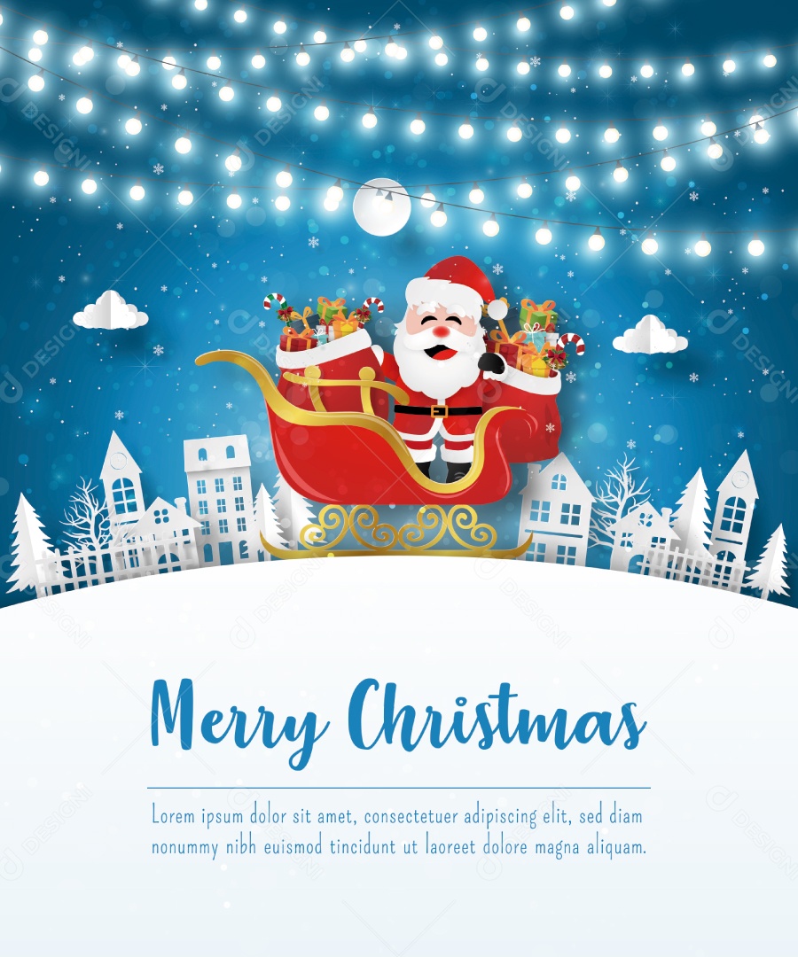 Cartão Postal de Natal do Papai Noel Com Trenó na Vila Vetor EPS