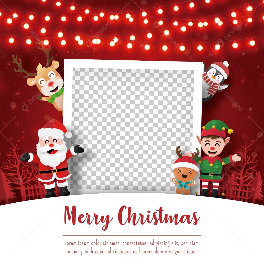 Cartão Postal de Natal de Moldura Com Papai Noel e Amigos Vetor EPS
