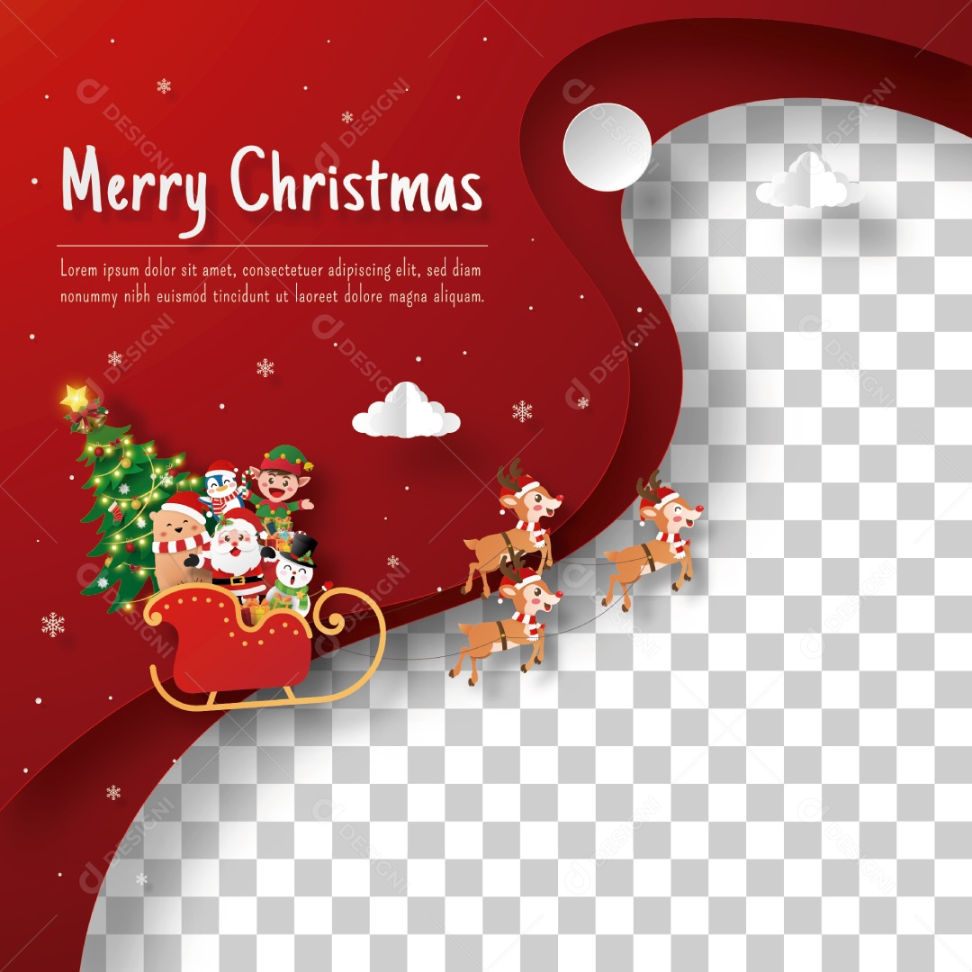 Cartão Postal de Camada de Natal de Papai Noel e Amigos Em Um Trenó Com Fundo Transparente Vetor EPS