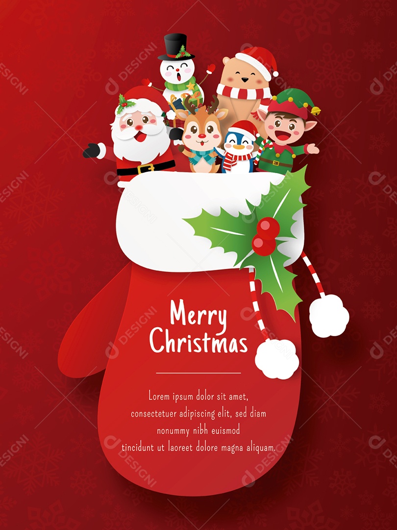 Papai Noel e Amigos Em Cartão Postal de Luva de Natal Vetor EPS