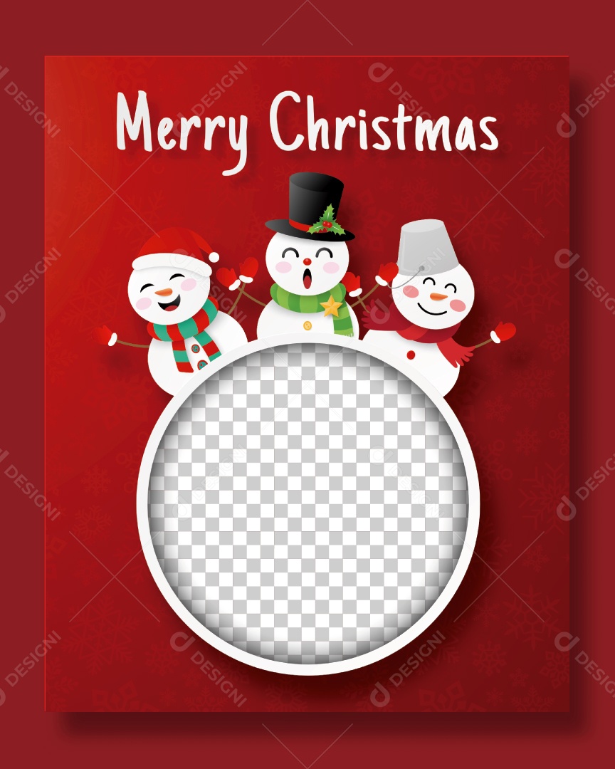 Cartão Postal de Natal de Moldura Em Branco Com Três Bonecos de Neve Vetor EPS