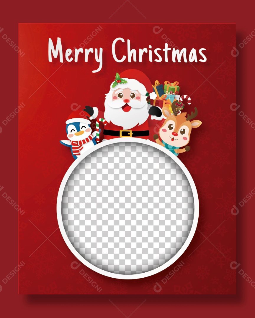 Cartão Postal de Natal de Moldura Em Branco Com Papai Noel e Amigo Vetor EPS