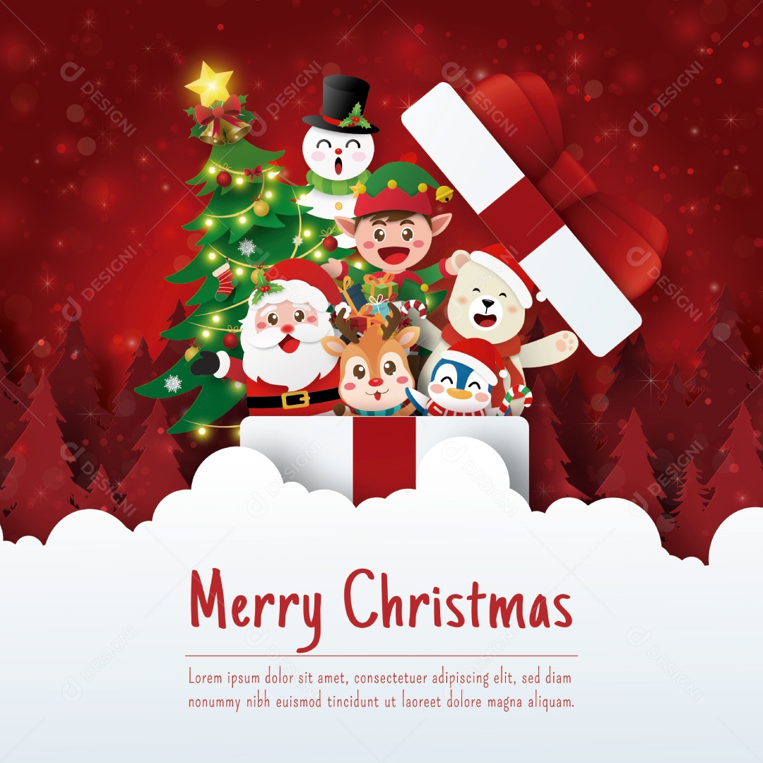Cartão Postal de Natal da Caixa de Presente de Natal Com Papai Noel e Amigo Vetor EPS