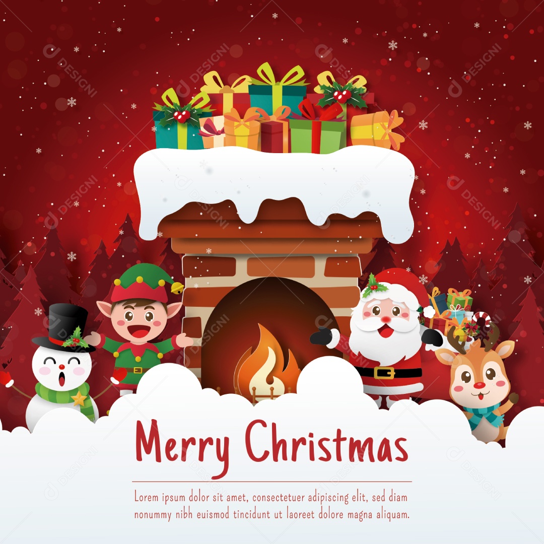 Lareira de Natal e Presentes Com Papai Noel e Amigo Vetor EPS