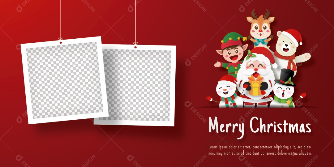 Banner de Cartão Postal de Natal do Papai Noel e Amigos Com Moldura Vetor EPS