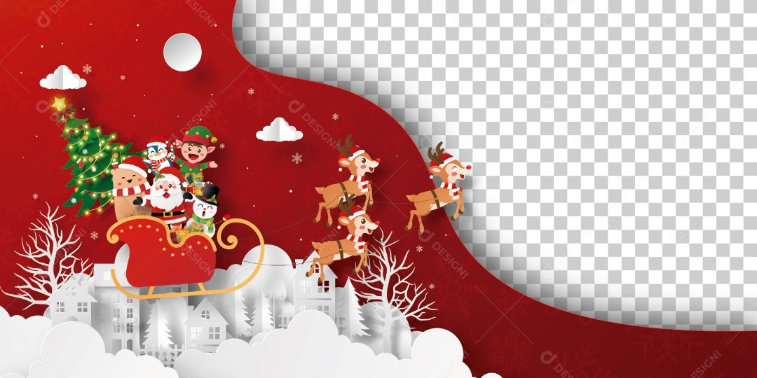 Bandeira de Natal do Papai Noel e Amigo Em Um Trenó na Aldeia Com Fundo Transparente Vetor EPS