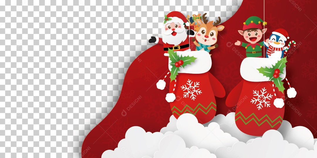 Banner de Natal do Papai Noel e Amigo na Luva de Natal Com Fundo Transparente Vetor EPS