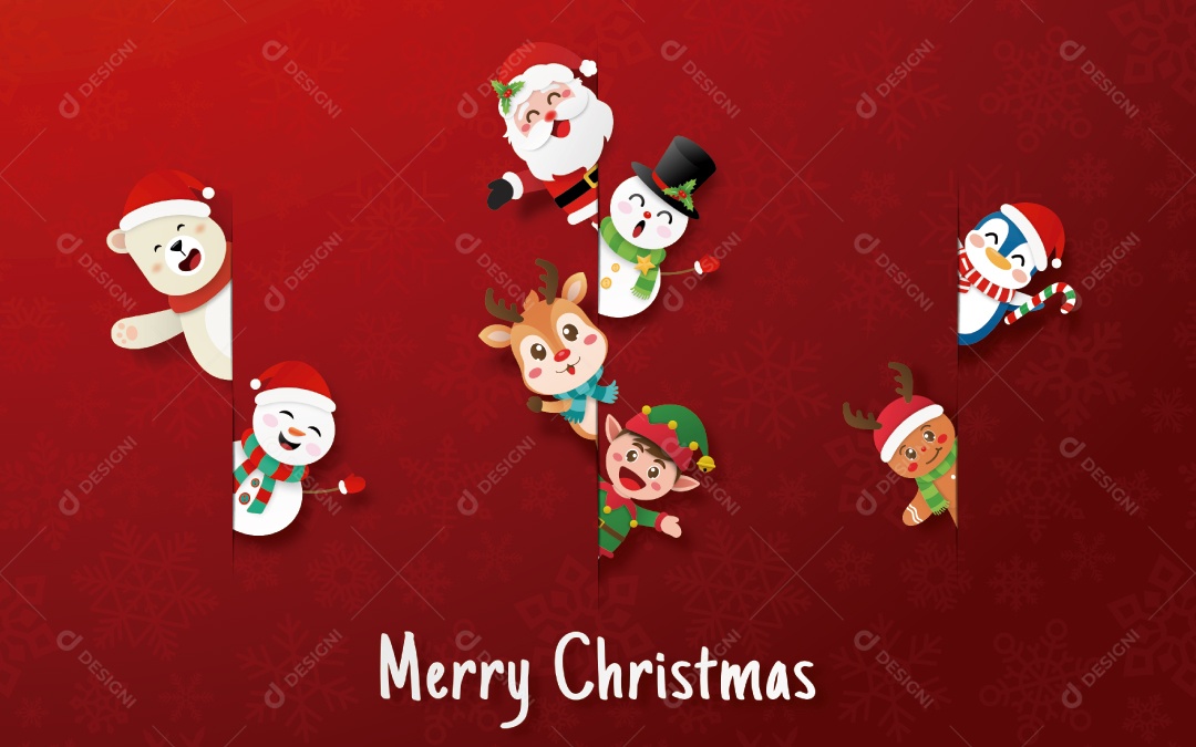 Personagem Bonito de Natal Em Estilo de Corte de Papel Vetor EPS