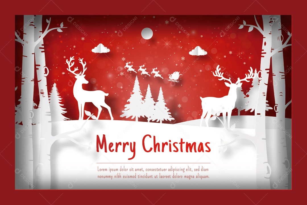 Corte de papel de renas na floresta Vetor EPS