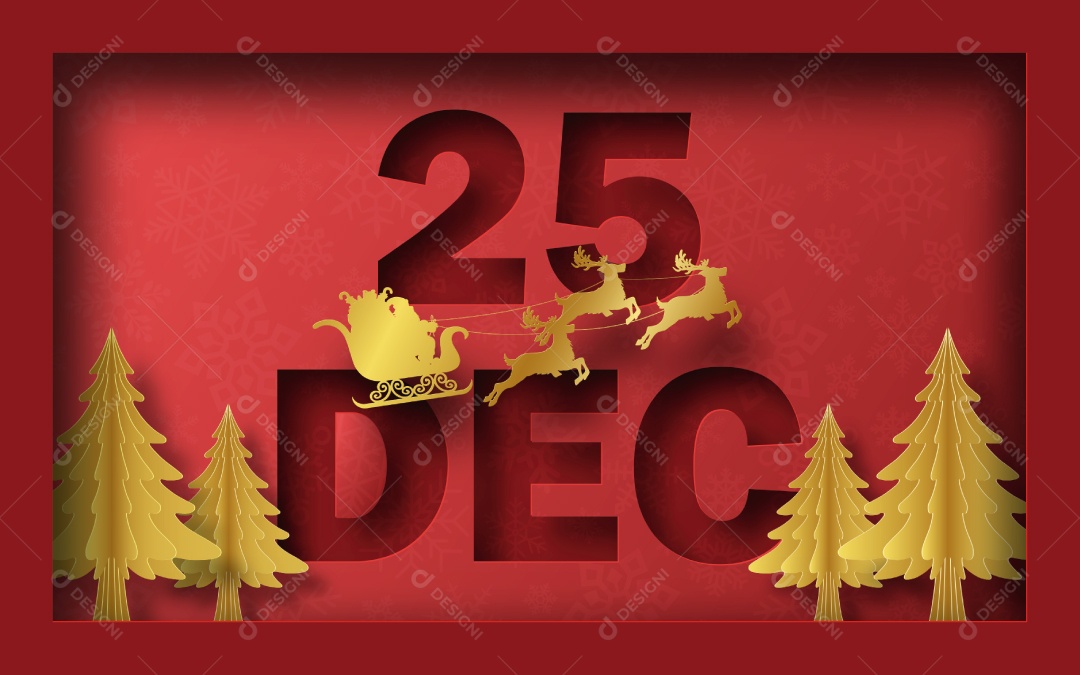 Arte de Papel Origami de Silhueta Papai Noel Em Um Trenó no Quadro Vetor EPS