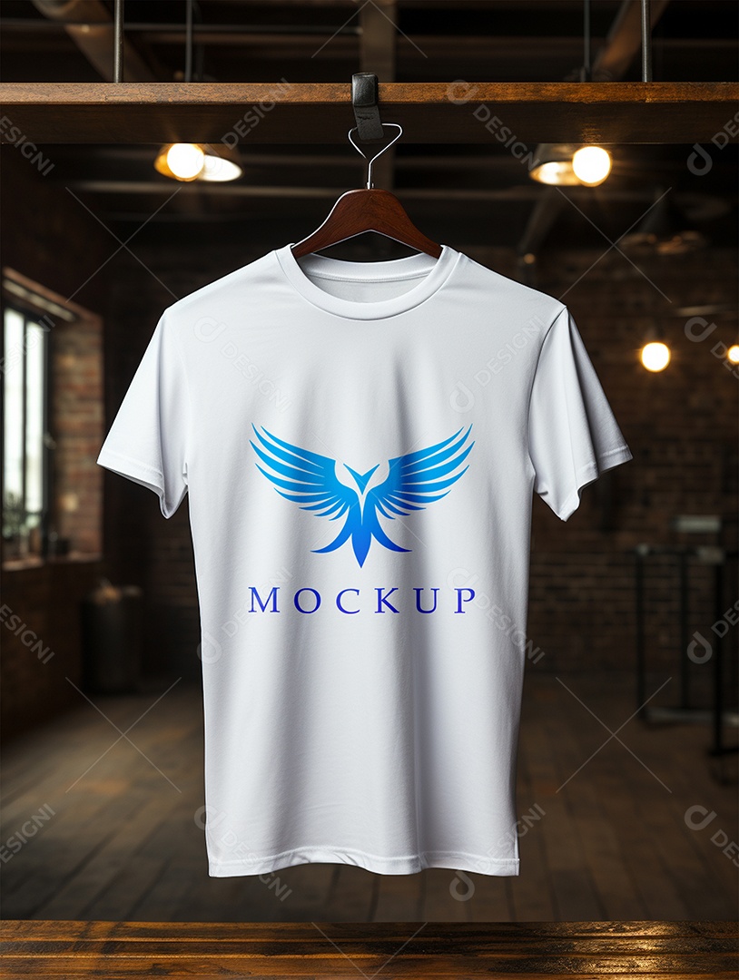 Mockup Camisa Manga Curta No Cabide PSD Editável