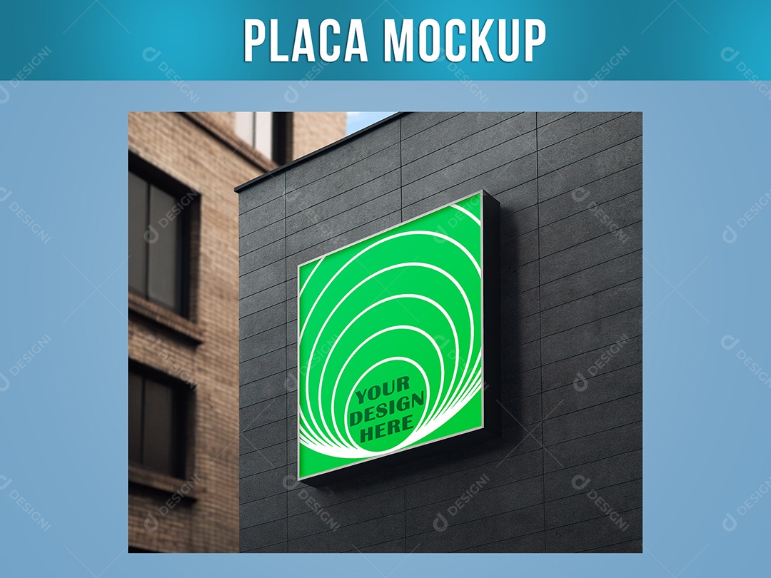 Placa em Prédio Mockup Rua Divulgação Informação Anúncio PSD Editável