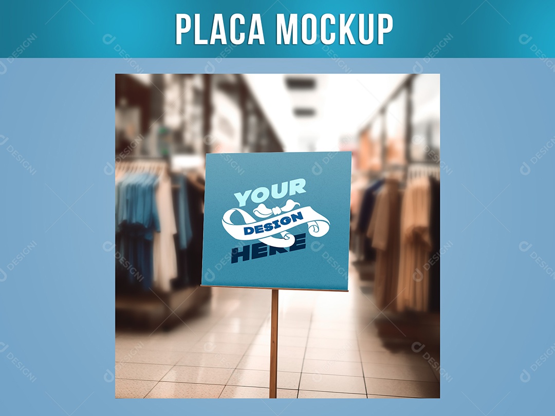 Placa em Loja de Roupa  Mockup Publicitária Divulgação Informação Anúncio PSD Editável