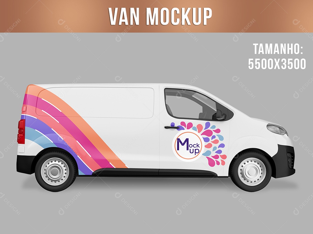 Van Mockup Delivery Entrega Vista Lateral Veículo PSD Editável