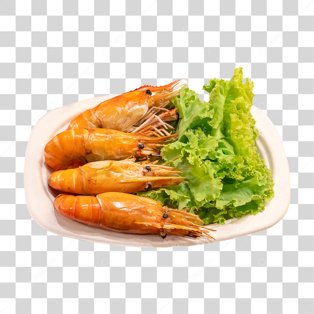Prato com Camarão e Alface PNG Transparente
