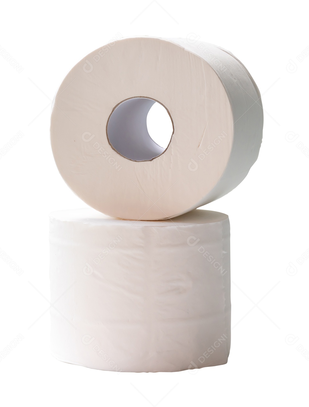 Rolo único de papel de seda branco ou guardanapo preparado para uso no banheiro ou banheiro é isolado no fundo branco com traçado de recorte.
