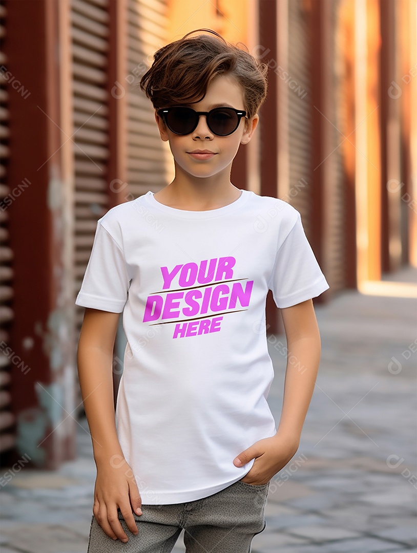 Mockup de Camiseta Branca Infantil PSD Editável