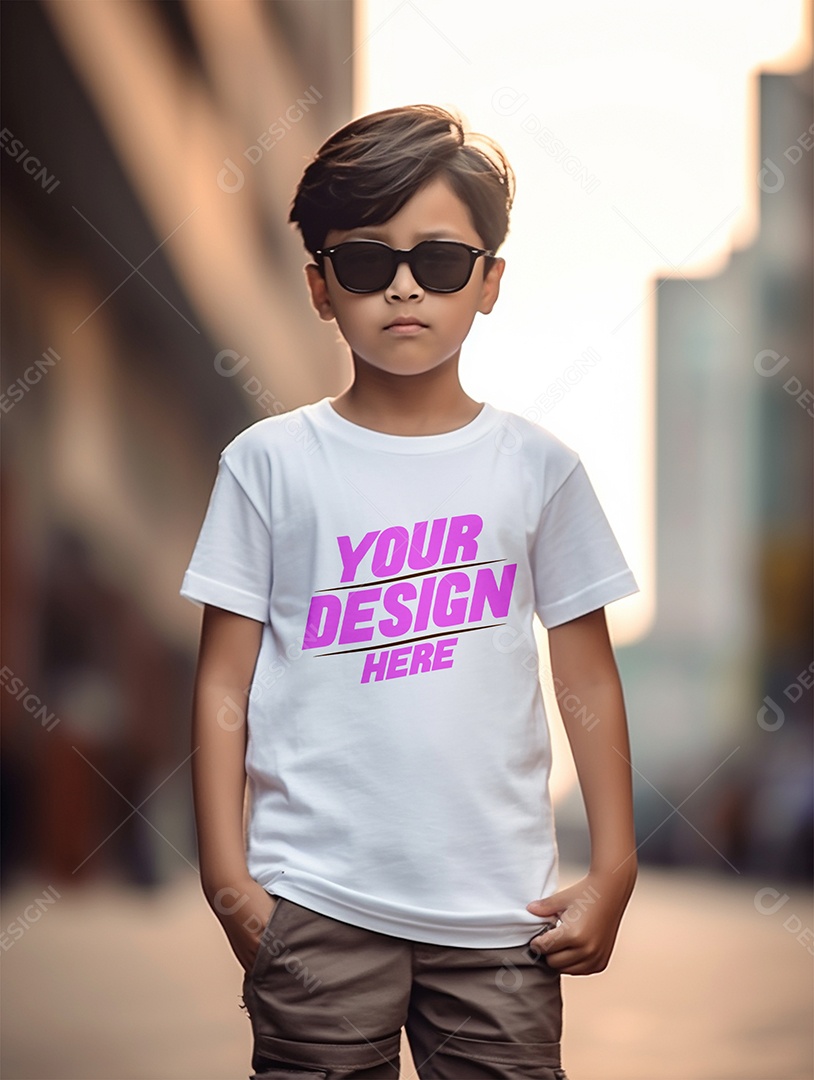 Mockup de Camiseta Branca Infantil PSD Editável