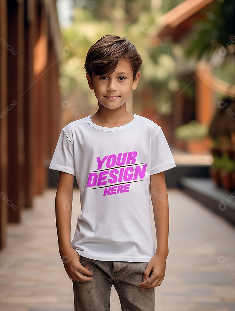 Mockup de Camiseta Branca Infantil PSD Editável