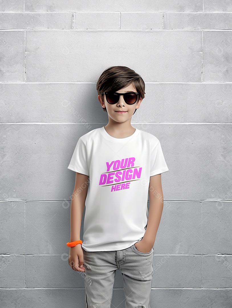 Mockup de Camiseta Branca Infantil PSD Editável