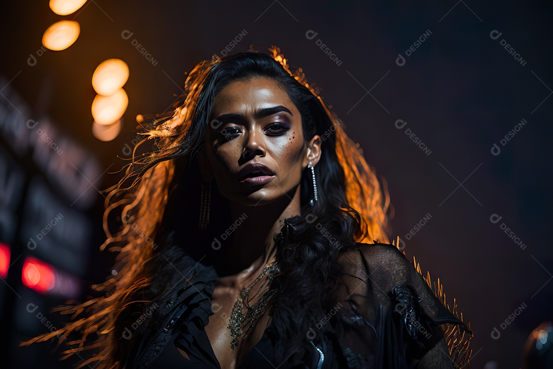 Mulher jovem cantando sobre palco