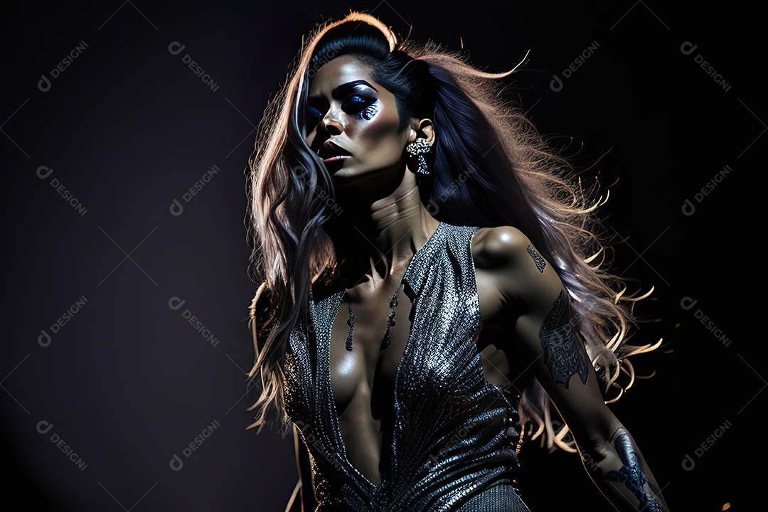 Mulher jovem cantando sobre palco.