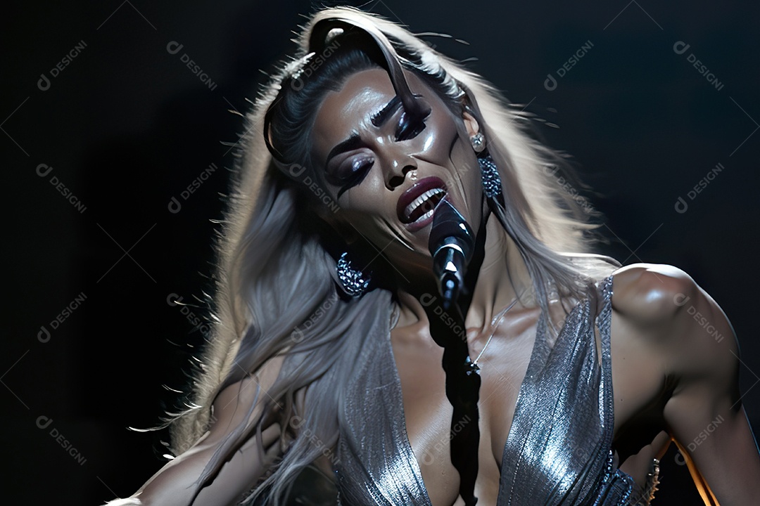 Mulher jovem bonita Pessoa jovem fazendo show palco festas festivais fotos imagem IA inteligência artificial.