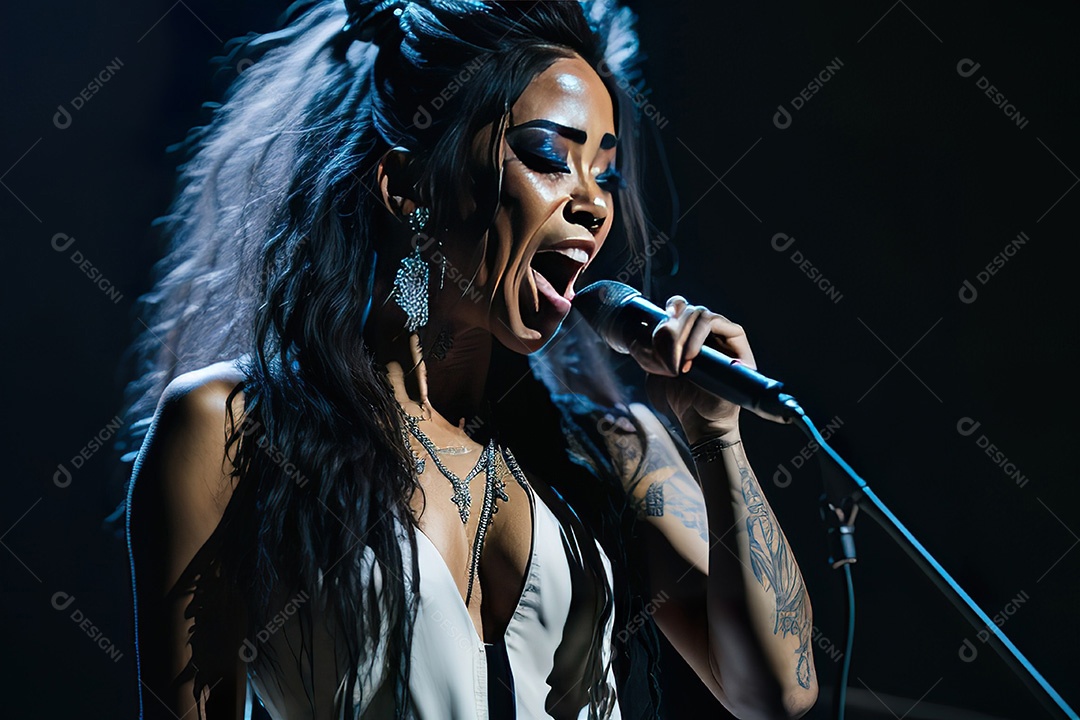 Cantora fazendo show no palco.