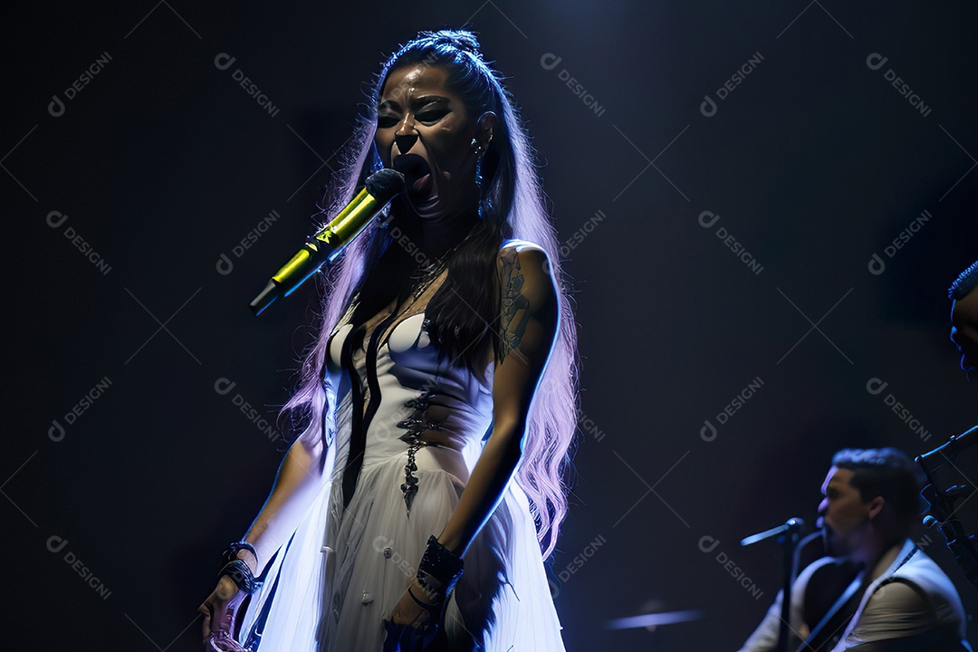 Cantora fazendo show no palco.