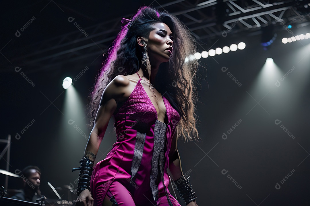 Cantora fazendo show no palco.