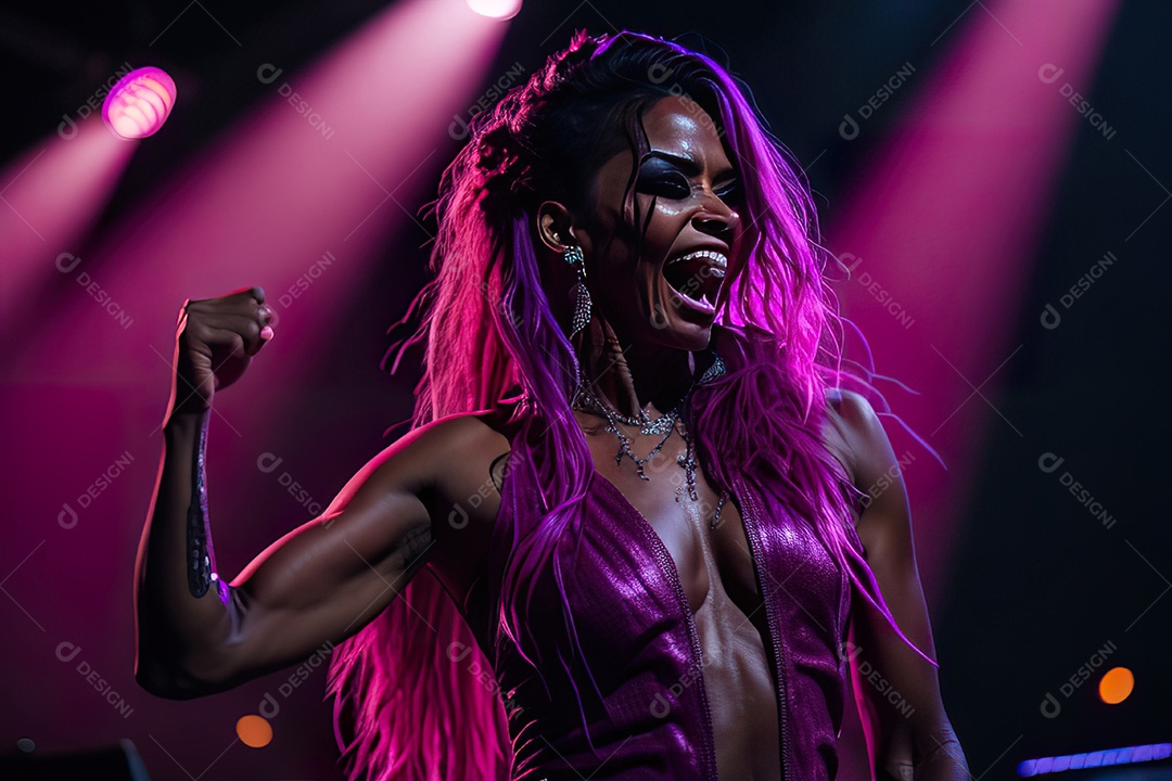 Cantora fazendo show no palco.