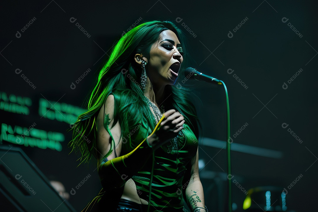 Cantora fazendo show no palco.