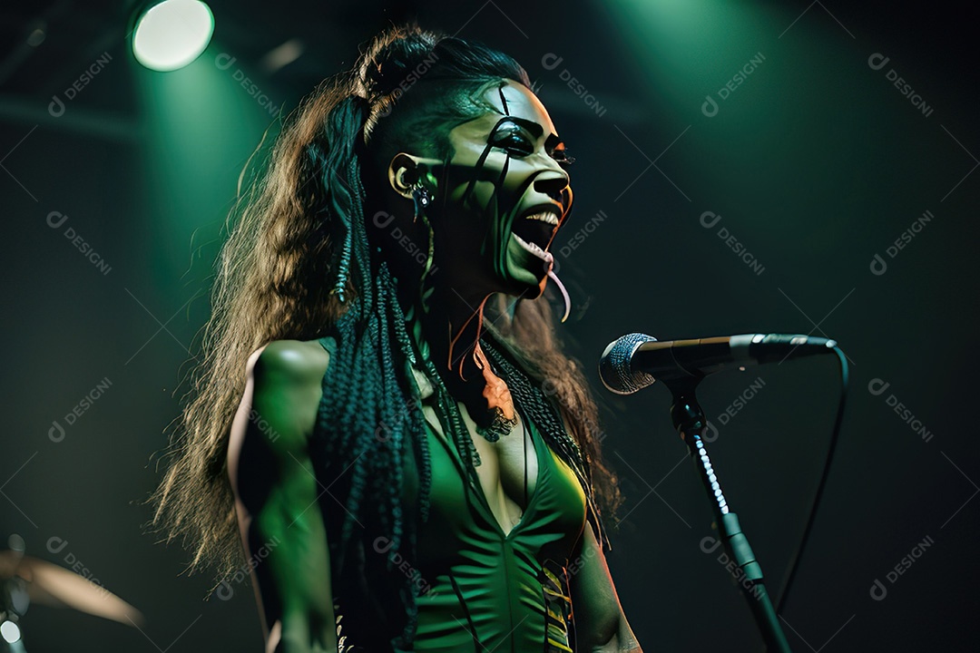 Cantora fazendo show no palco.