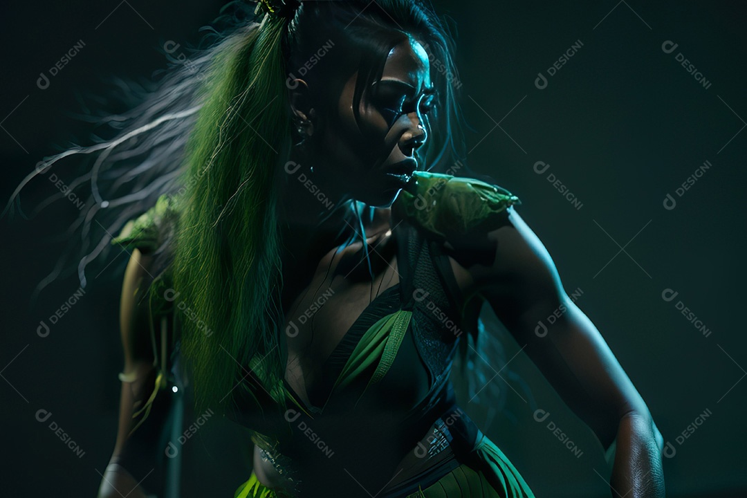 Cantora fazendo show no palco.