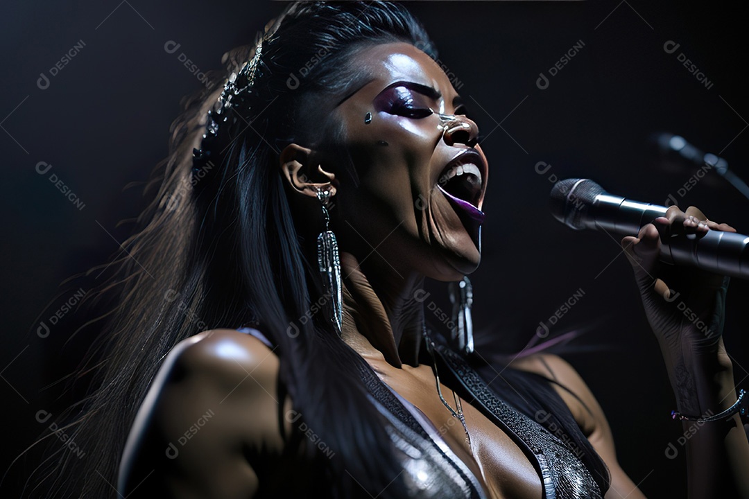 Cantora fazendo show no palco.