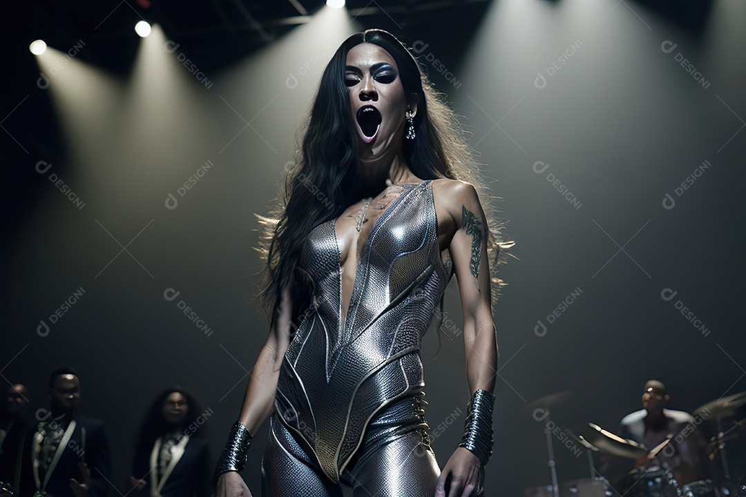 Cantora fazendo show no palco.