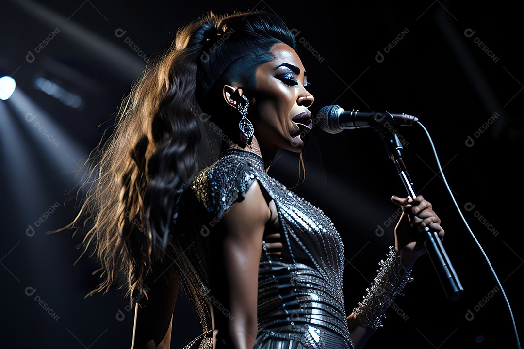 Cantora fazendo show no palco.