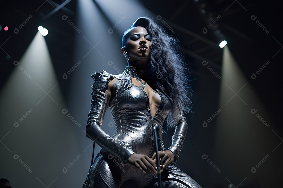 Cantora fazendo show no palco.