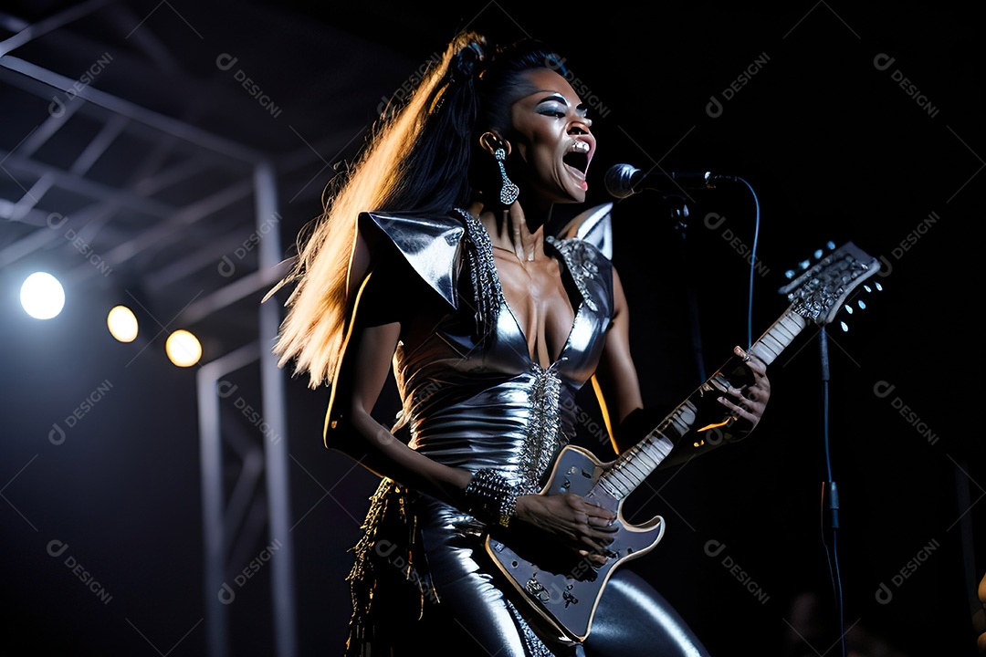 Cantora fazendo show no palco.