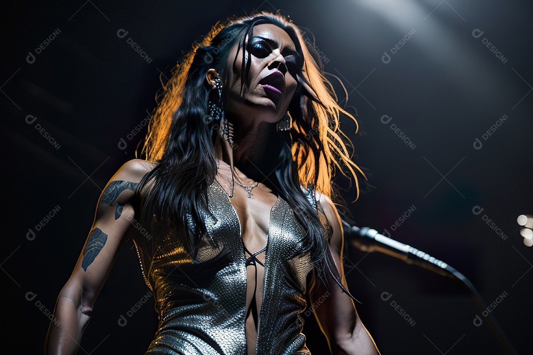 Cantora fazendo show no palco.