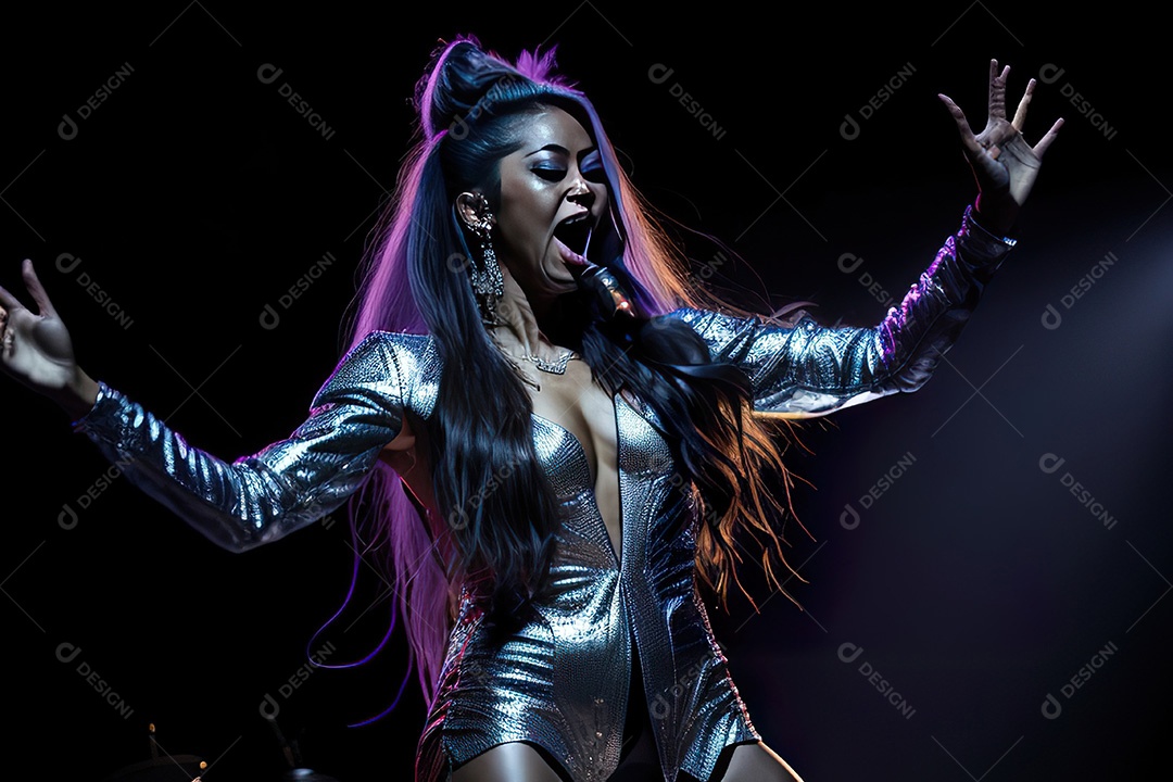 Cantora fazendo show no palco.