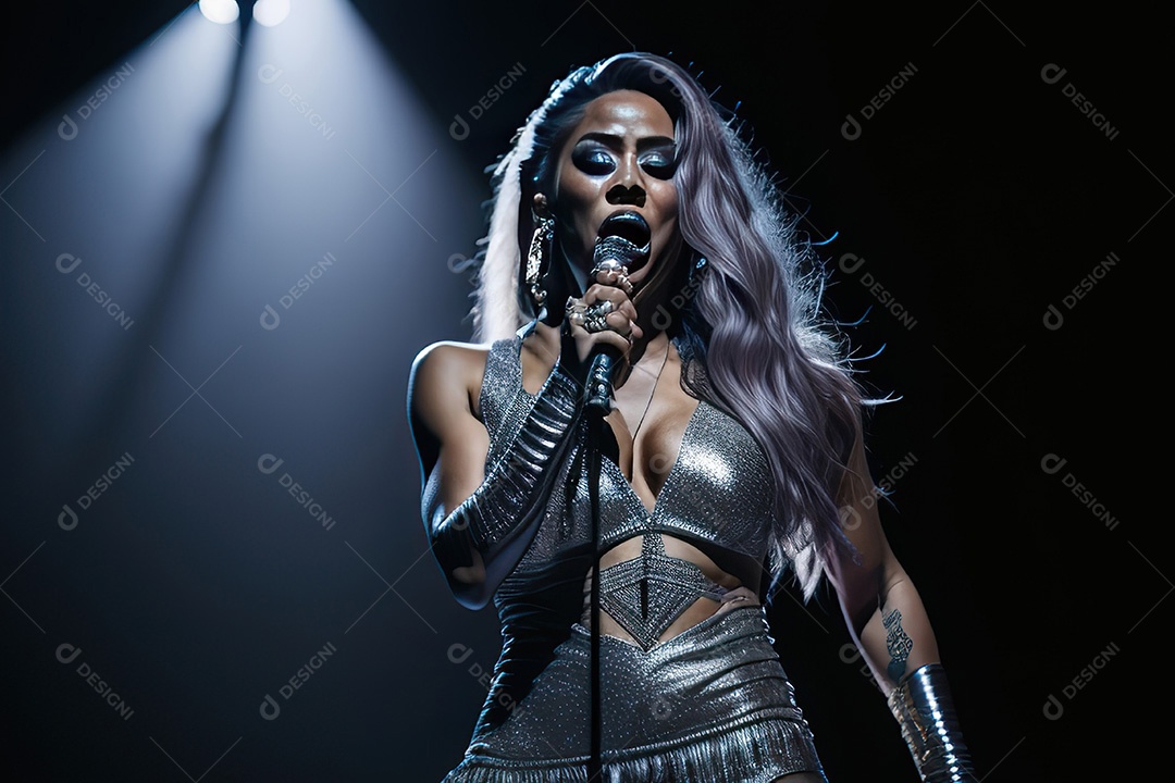 Cantora fazendo show no palco.