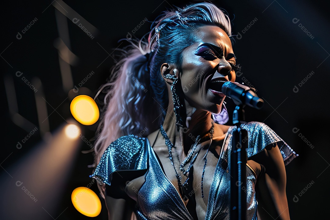 Cantora fazendo show no palco.