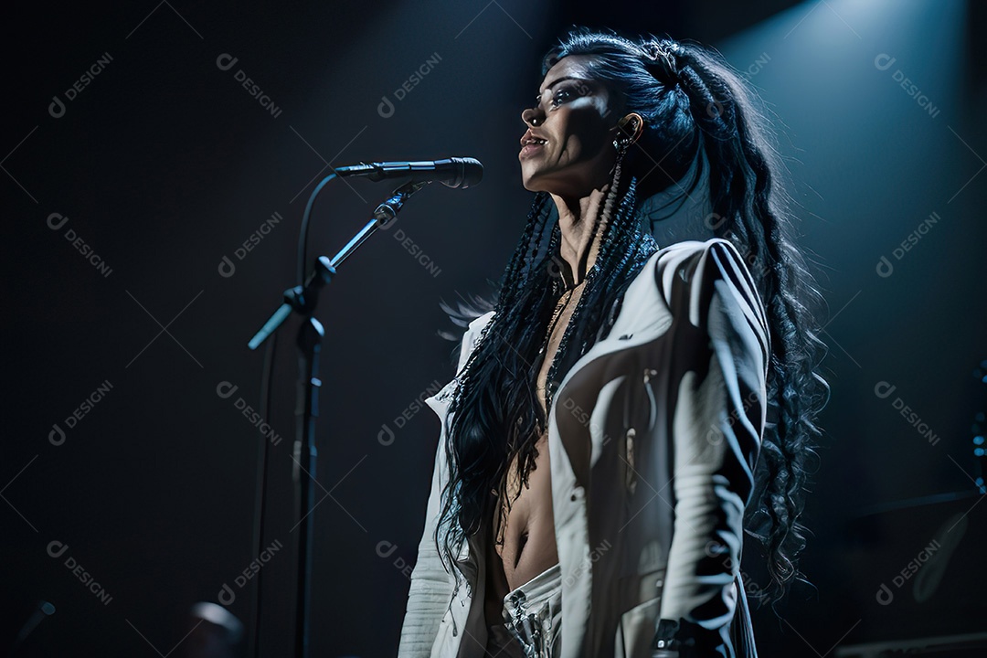 Cantora fazendo show no palco.
