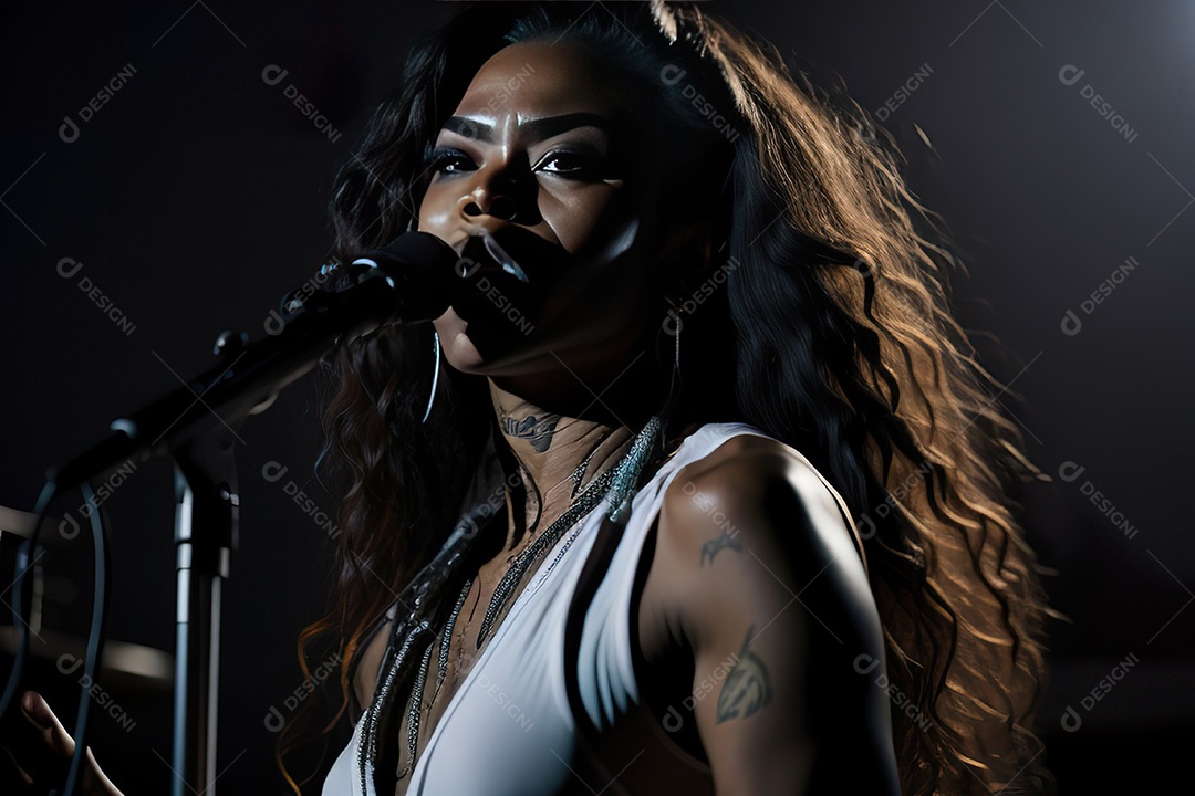 Cantora fazendo show no palco.